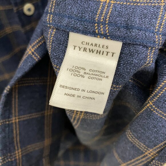 Charles Tyrwhitt Plaid Check Button Down Shirt Blue Mens Slim Fit Large Non Iron - Picture 3 of 5
